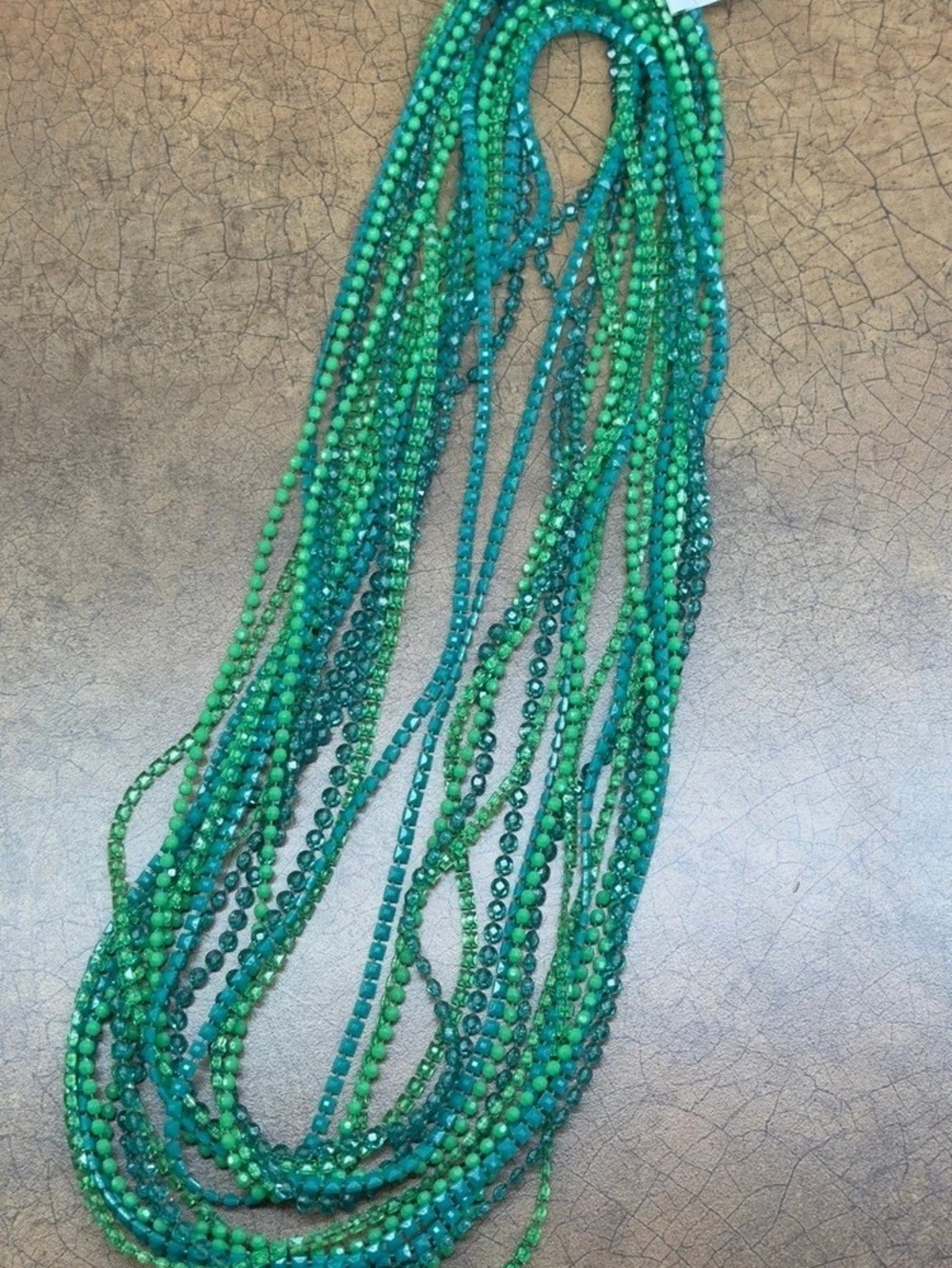 Green & Blue Beaded Multi-Strand Necklace